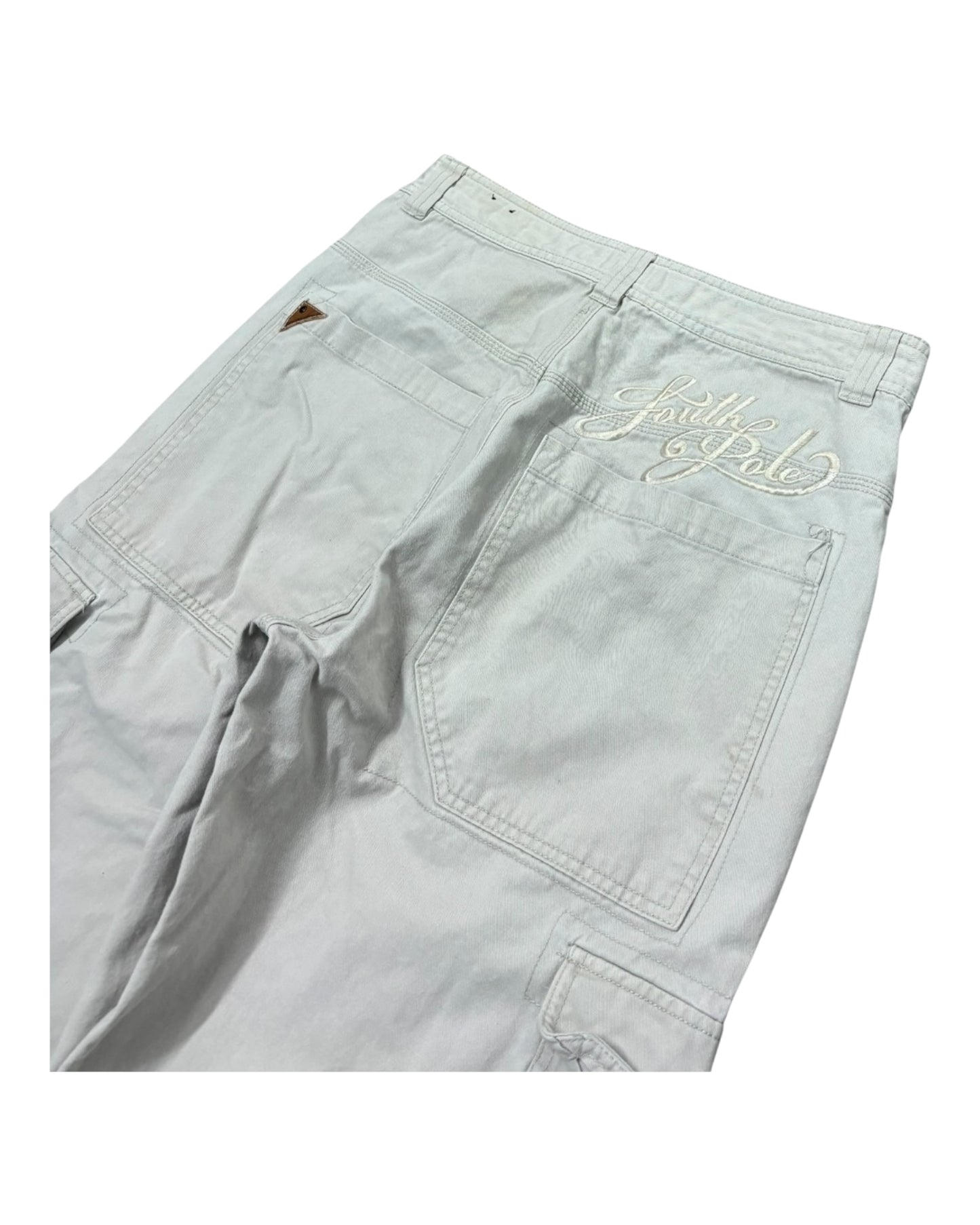 Y2K Southpole Cream cargo shorts with embroidered logo on back