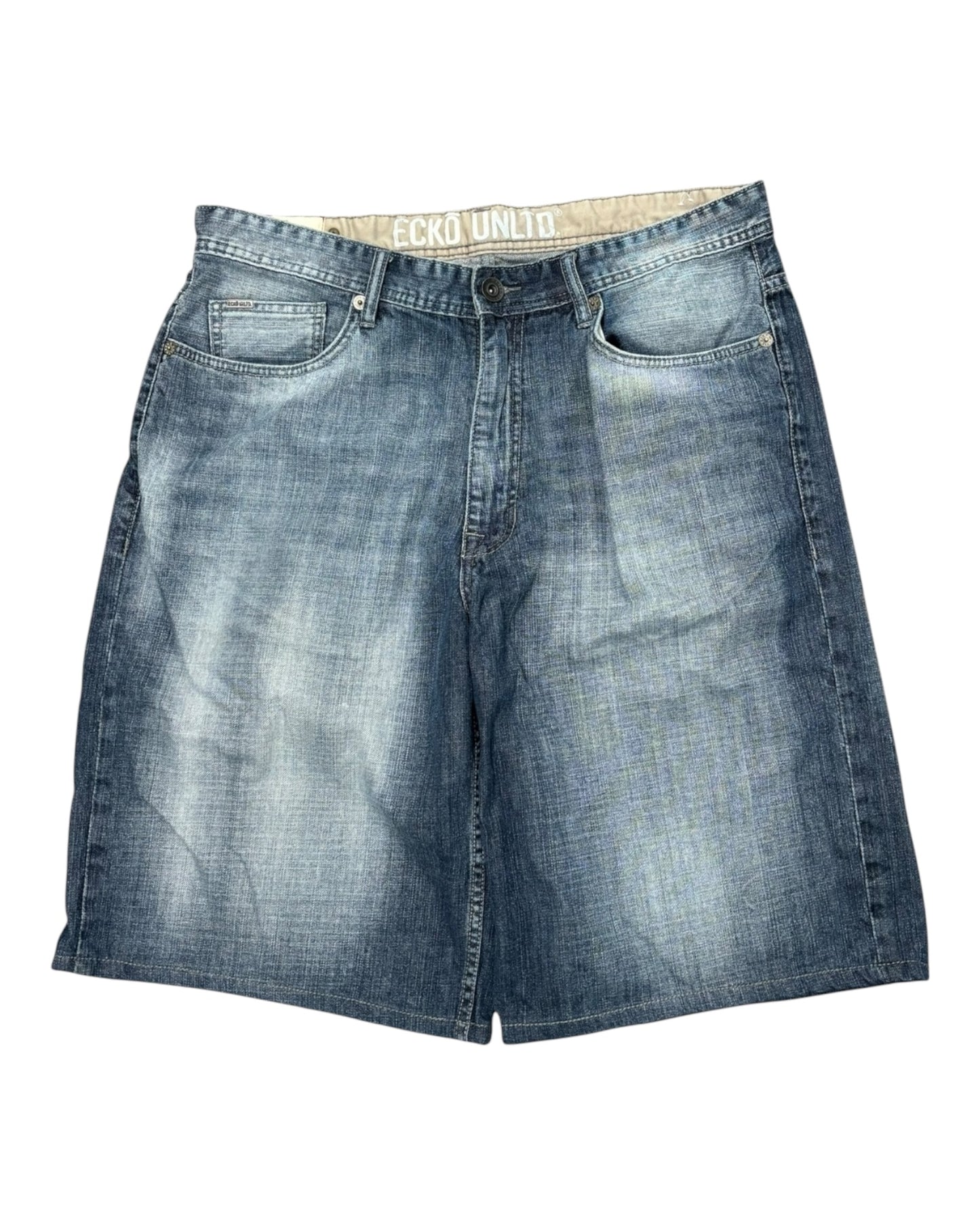 Y2K Ecko Blue Denim Shorts with a nice fade and baggy fit