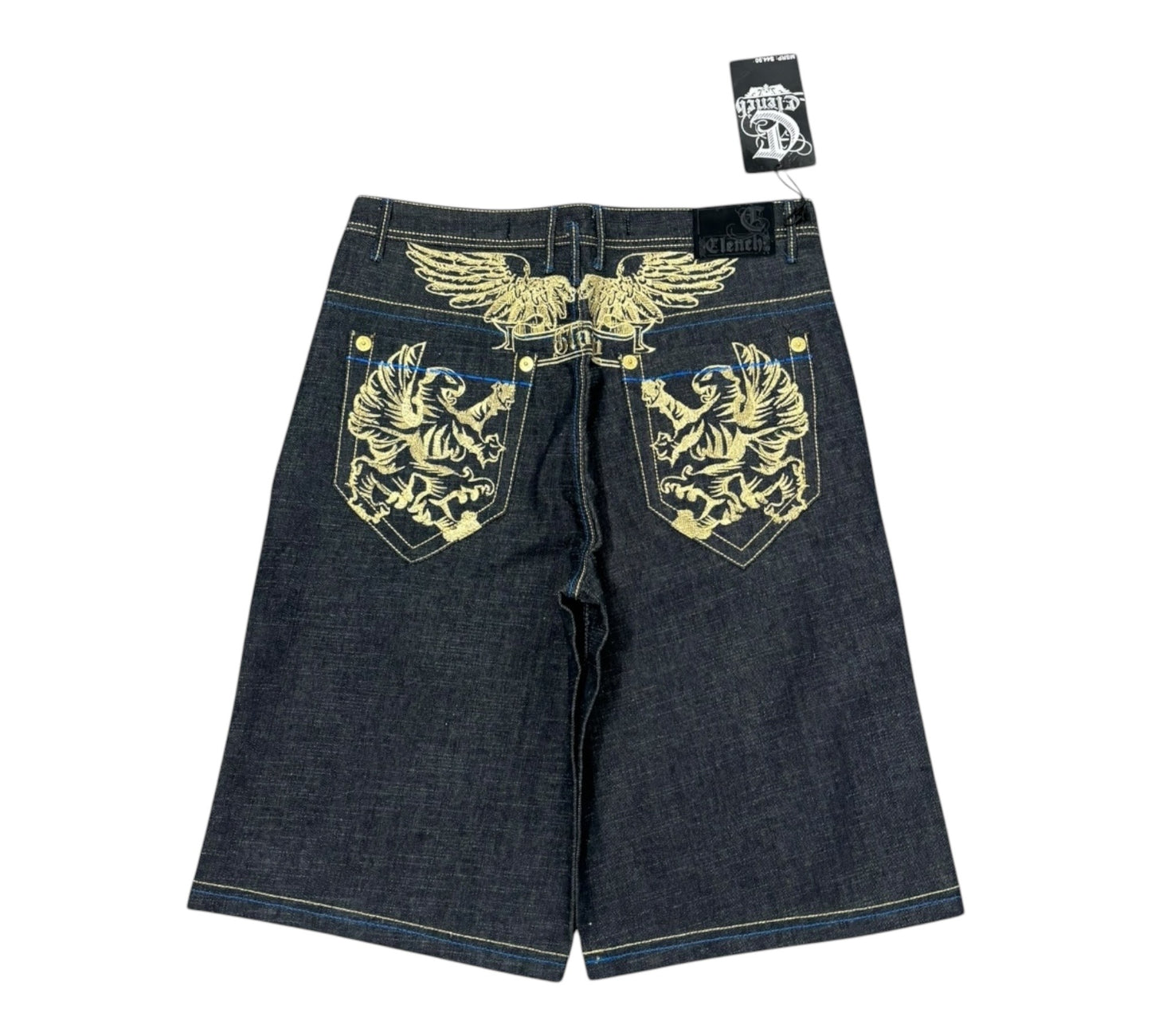 DS Y2K Baggy Clench Jean Shorts with Embroidery and Back Pocket Hits