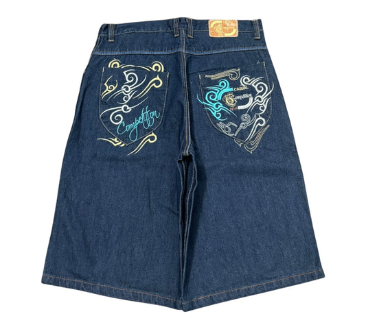 DS Y2K Baggy Competition Jorts with lots of embroidery and details