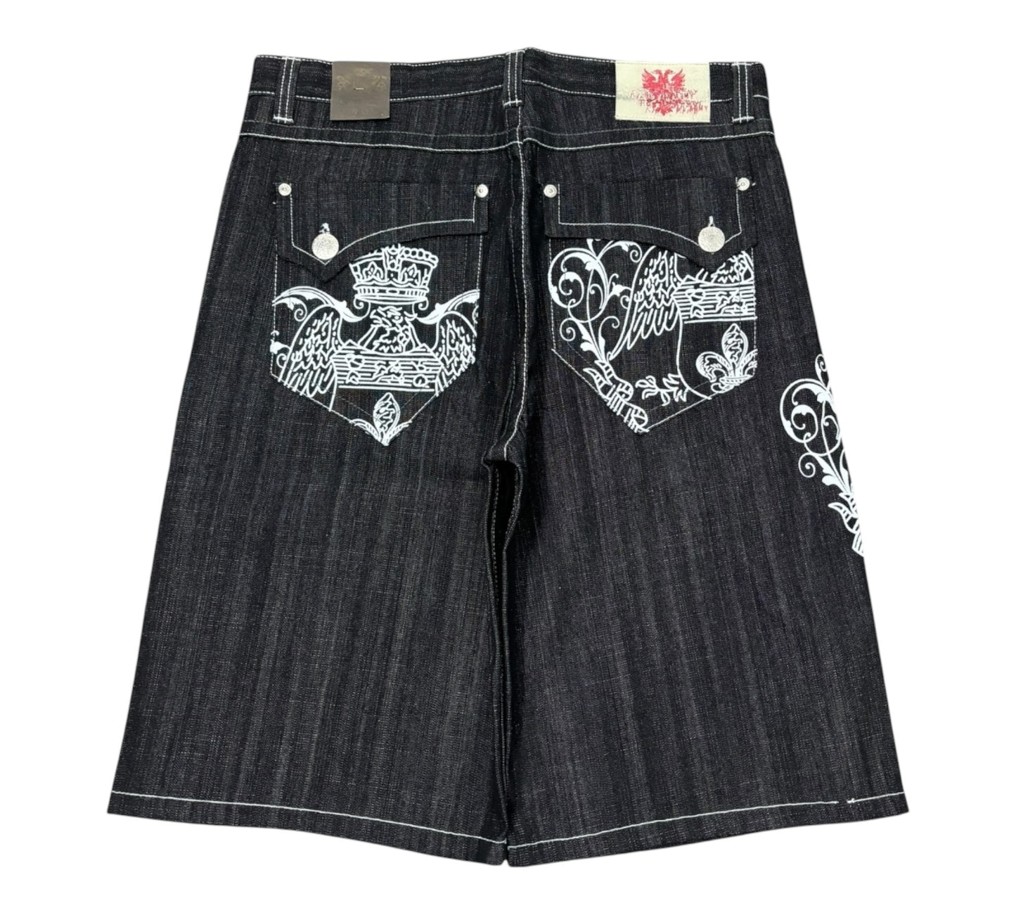 DS Y2K Baggy Jorts with AOP designs including detailed back pockets