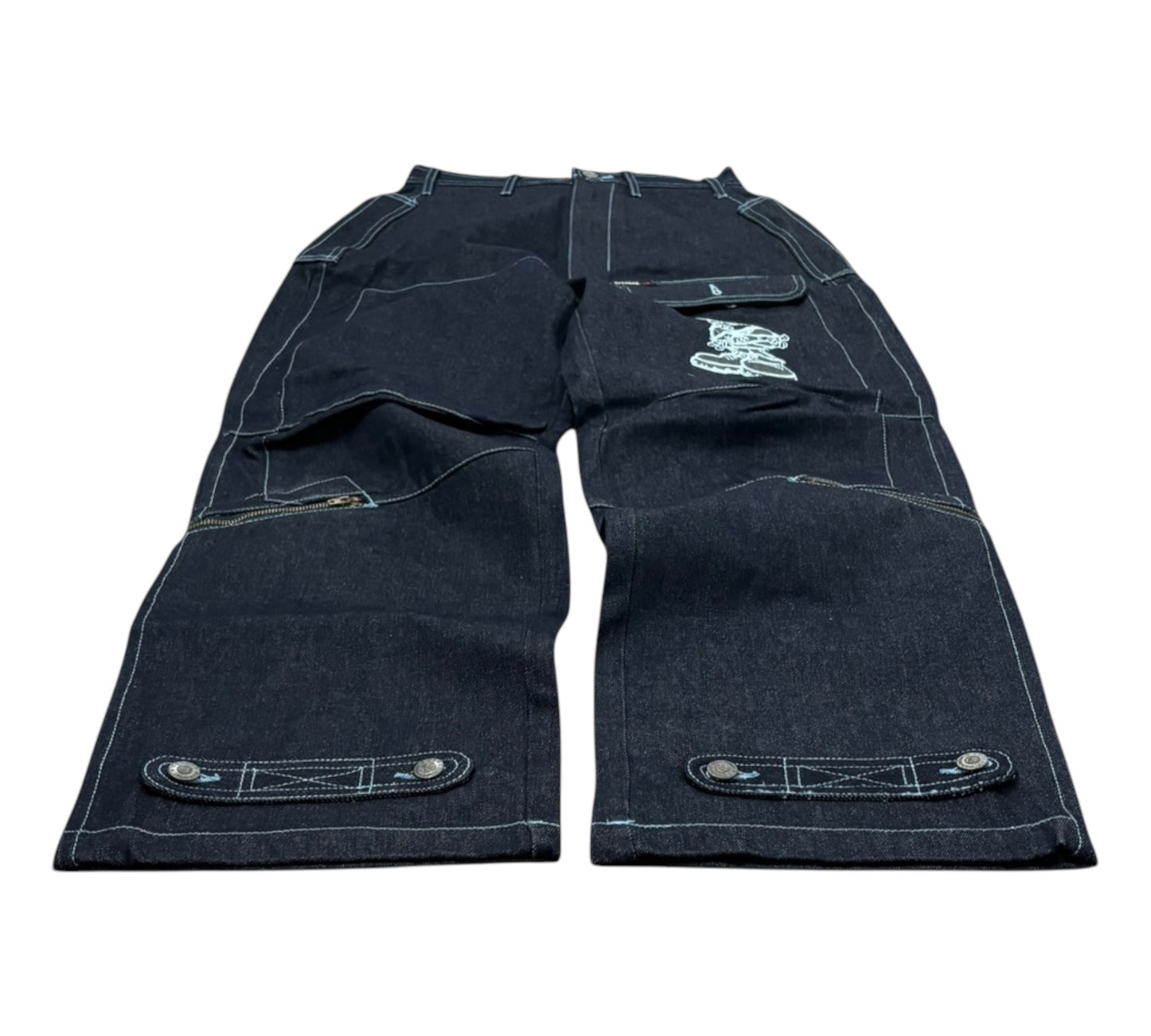 DS Y2K Baggy Raw Denim Cool J Jeans with Embroidered Logo and Design