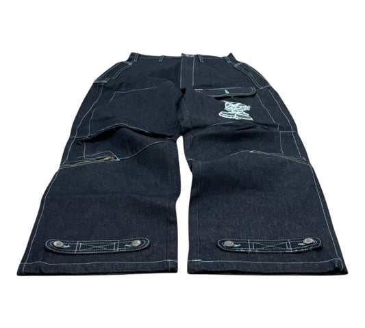 DS Y2K Baggy Raw Denim Cool J Jeans with Embroidered Logo and Design