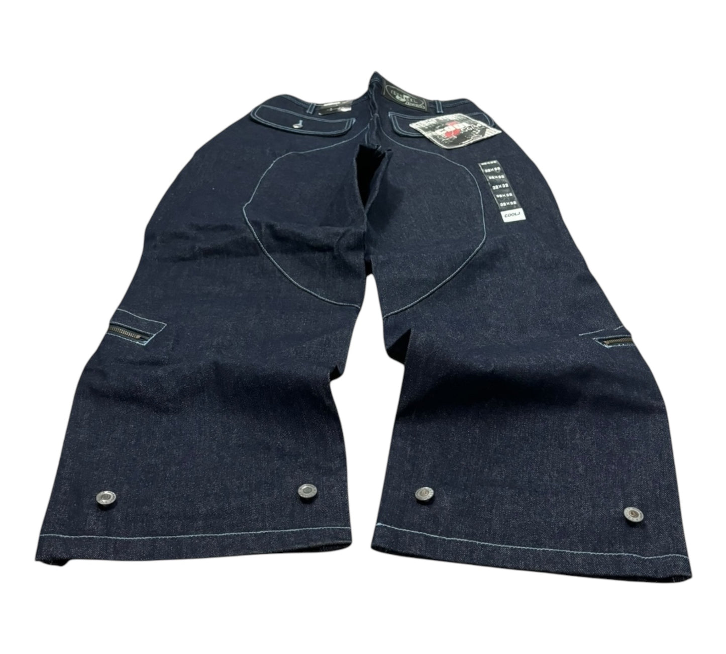 DS Y2K Baggy Raw Denim Cool J Jeans with Embroidered Logo and Design